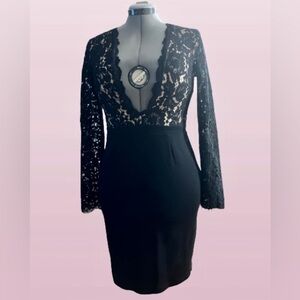 Lulus black lace low cut bodycon dress sz lg